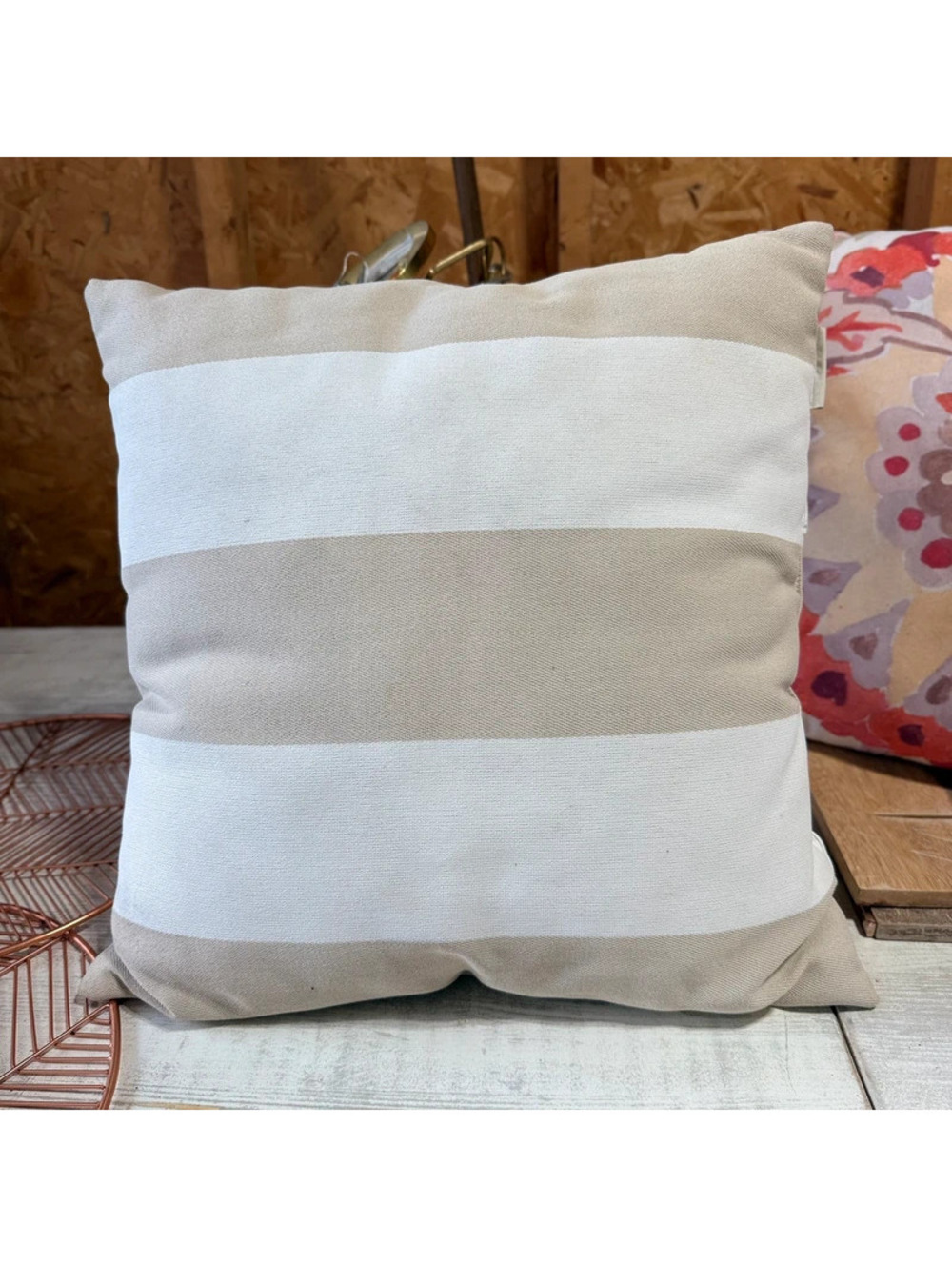 Pottery barn khaki beige stripe outdoor pillow